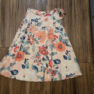 LOFT Floral Linen Blend Wrap Full Length Wide Flow Skirt EUC Size 10